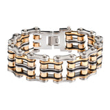 Sk1130 1’’ Wide Tri-Color Black Silver Gold Unisex Stainless Steel Motorcycle Chain Bracelet