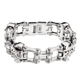 Sk1164 All Silver Tone Double Link Design 3/4’’ Wide With Skulls Unisex All Stainless Steel