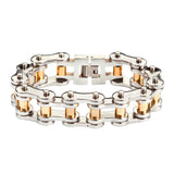 Sk1187 Stainless Gold Rollers 3/4’’ Wide Thick Link Men’s Steel Motorcycle Chain Bracelet