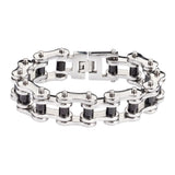 Sk1189 Stainless Black Rollers 3/4’’ Wide Thick Link Men’s Steel Motorcycle Chain Bracelet