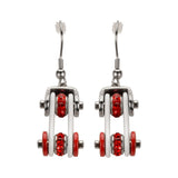 Sk1292E Two Tone Silver White Red Crystal Centers Bike Chain Earrings Stainless Steel Motorcycle