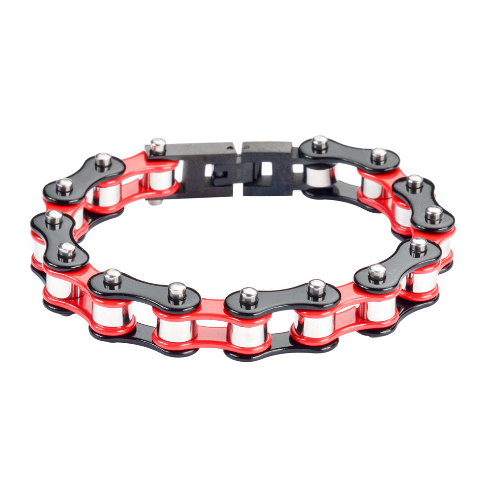 Sk1294 1/2’’ Wide Tri-Color Black Red Silver Original Design Stainless Steel Motorcycle Bike