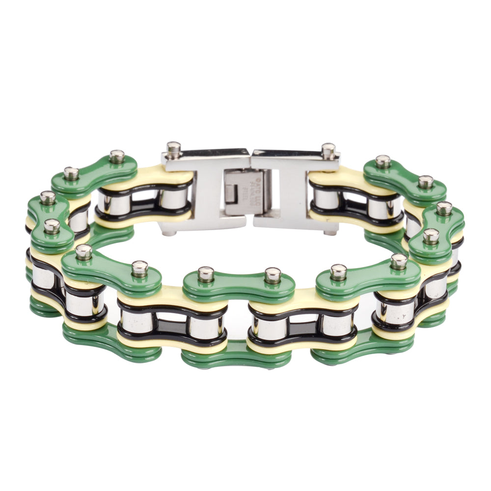 Sk1315 Quad Color Green Cream Black Silver 3/4’’ Wide Double Link Design Men’s Stainless