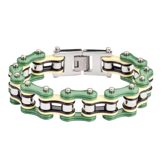 Sk1315 Quad Color Green Cream Black Silver 3/4’’ Wide Double Link Design Men’s Stainless