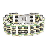 Sk1317 Quad Color 1’’ Wide Silver Tan Green Black Men’s Stainless Steel Motorcycle Chain Bike