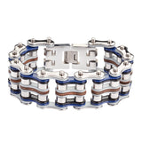 Sk1331 1’’ Wide Tri-Color Silver Blue Grey Leather Men’s Stainless Steel Motorcycle Chain