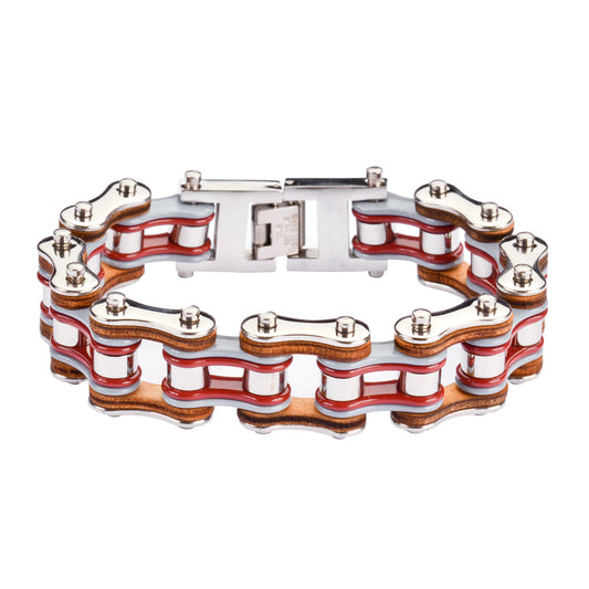 Sk1336 3/4’’ Wide Tri Color Tone Silver Grey Red Leather Double Link Designœæ Men’s