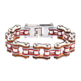 Sk1336 3/4’’ Wide Tri Color Tone Silver Grey Red Leather Double Link Designœæ Men’s