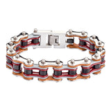 Sk1337 3/4’’ Wide Quad Color Silver Grey Red Black Leather Double Link Design Men’s Stainless