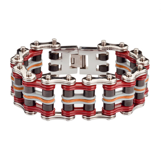 Sk1341 Quad Color 1’’ Wide Silver Red Black Grey Leather Stainless Steel Motorcycle Chain