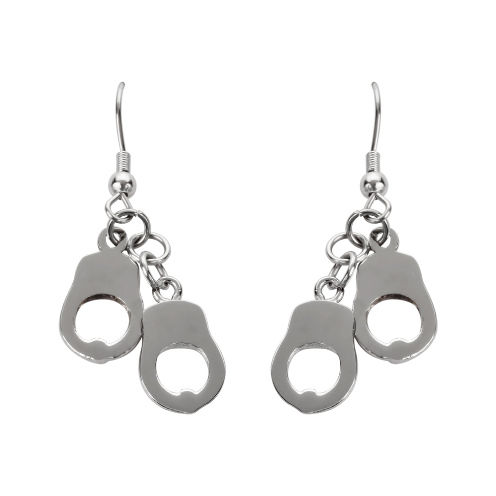 Sk1458 Double Handcuff Earrings French Wire Stainless Steel Motorcycle Biker Jewelry