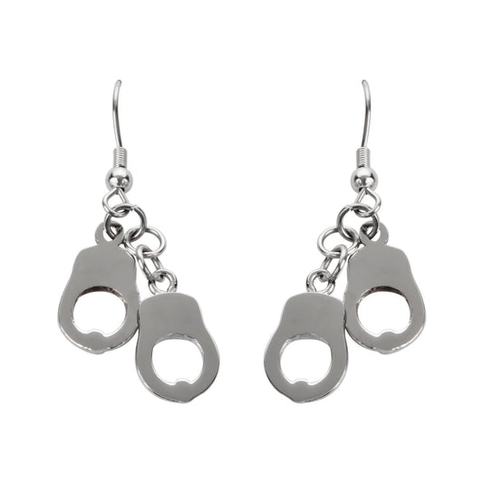 Sk1458 Double Handcuff Earrings French Wire Stainless Steel Motorcycle Biker Jewelry