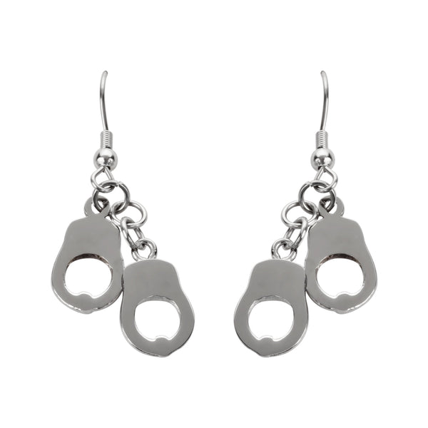Sk1458 Double Handcuff Earrings French Wire Stainless Steel Motorcycle Biker Jewelry
