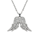 Sk1502 Ladies Crystal Fixed Double Angel Wing Necklace 19 1 1/4 Wide Stainless Steel Motorcycle