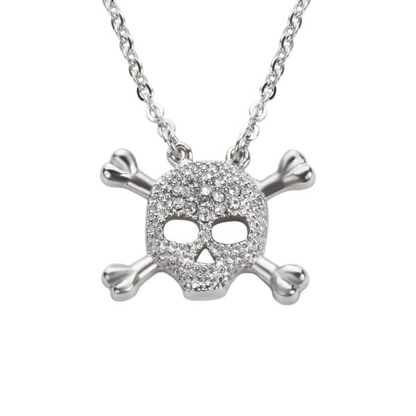 Sk1503 Ladies Skull Bones Crystal Bling Necklace 19 3/4 Wide Stainless Steel Motorcycle Jewelry