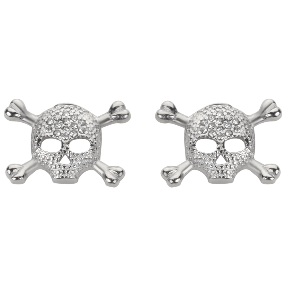 Sk1521 Bling Skull Earrings Post & Nut Silver Tone Imitation Diamonds Stainless Steel Motorcycle