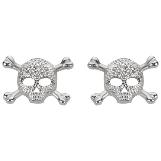 Sk1521 Bling Skull Earrings Post & Nut Silver Tone Imitation Diamonds Stainless Steel Motorcycle