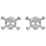 Sk1521 Bling Skull Earrings Post & Nut Silver Tone Imitation Diamonds Stainless Steel Motorcycle