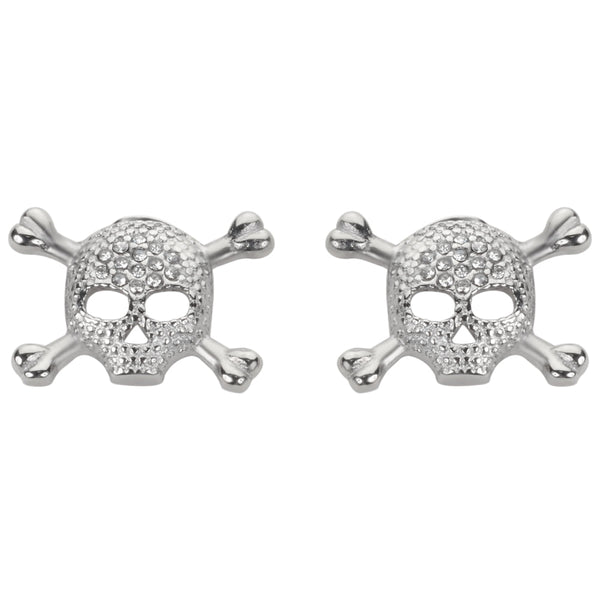 Sk1521 Bling Skull Earrings Post & Nut Silver Tone Imitation Diamonds Stainless Steel Motorcycle