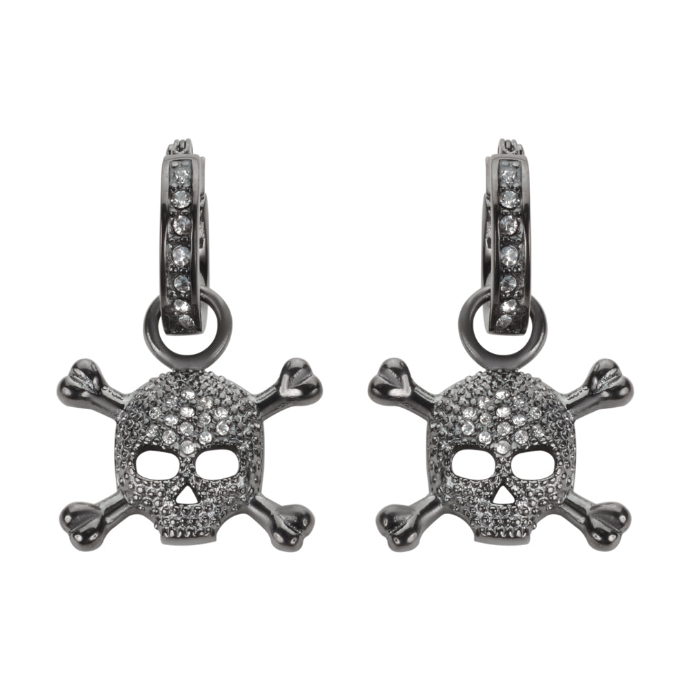 SK1522 Hoop Bling Black Skull Earrings Imitation Diamonds Stainless Steel Motorcycle Biker Jewelry Earrings