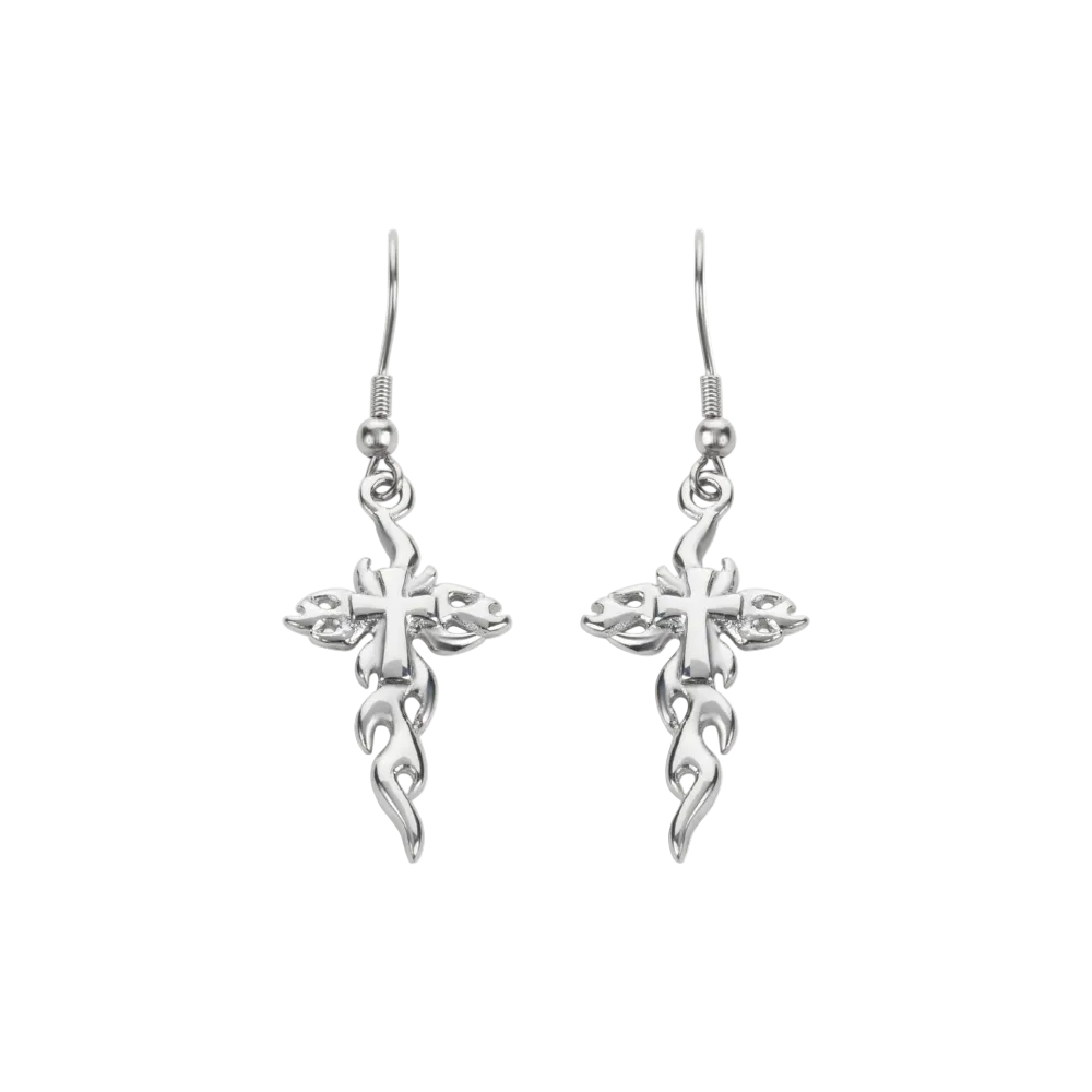 Flaming Cross French Wire Earrings