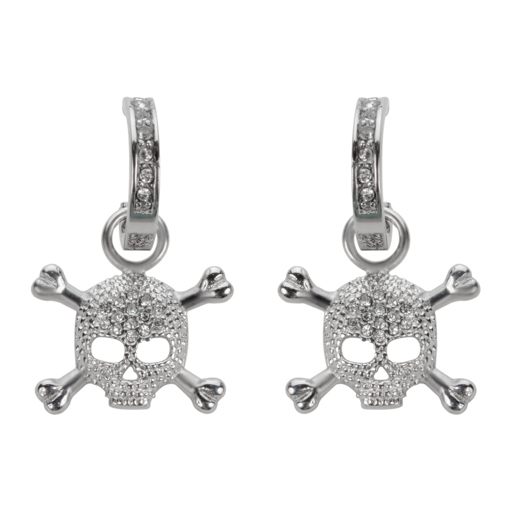 SK1525 Bling Skull Earrings Silver Tone Imitation Diamonds Stainless Steel Motorcycle Biker Jewelry Earrings