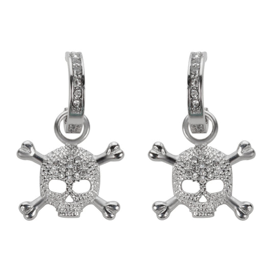 SK1525 Bling Skull Earrings Silver Tone Imitation Diamonds Stainless Steel Motorcycle Biker Jewelry Earrings