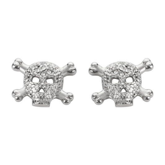 Sk1529 Bling Stone Skull Earrings Silver Tone Imitation Diamonds Post & Nut Stainless Steel