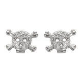 Sk1529 Bling Stone Skull Earrings Silver Tone Imitation Diamonds Post & Nut Stainless Steel