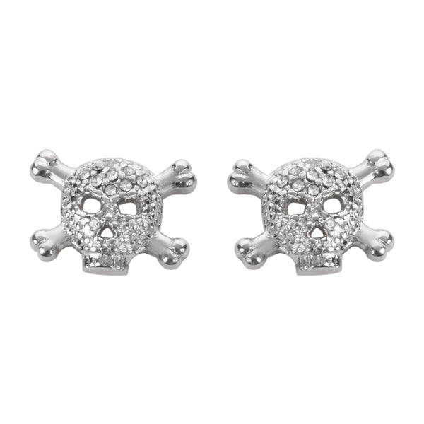 Sk1529 Bling Stone Skull Earrings Silver Tone Imitation Diamonds Post & Nut Stainless Steel