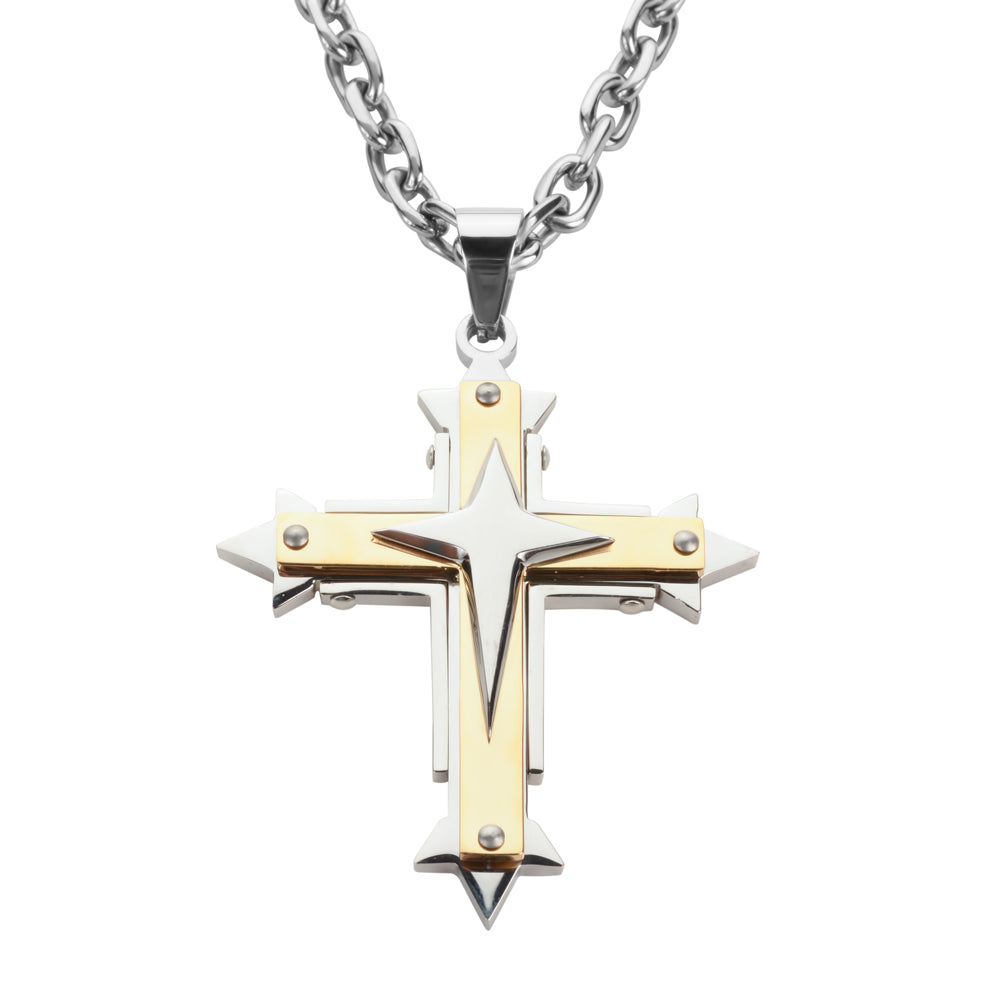 Sk1560 2.5 Triple Layer Cross With 5 Millimeter Byzantine Necklace 24 Stainless Steel Religious