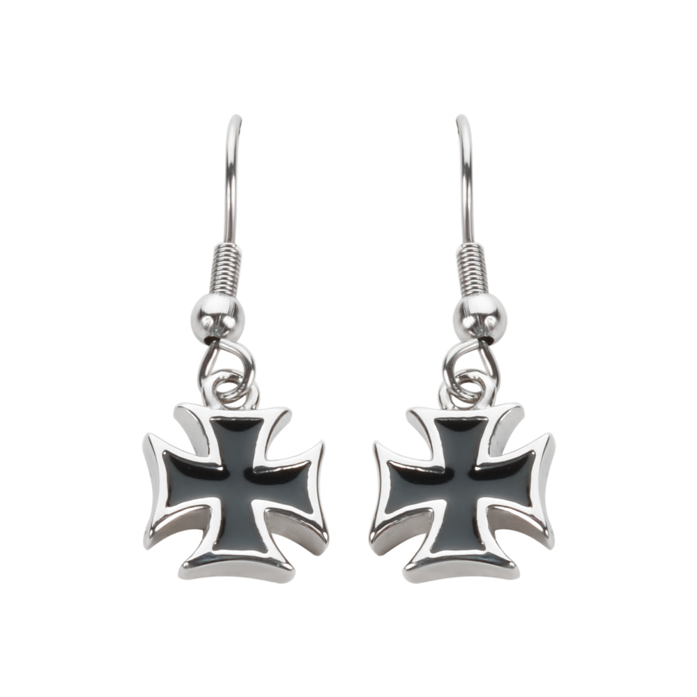 Sk1640 Iron Cross French Wire Earrings Stainless Steel Motorcycle Biker Jewelry