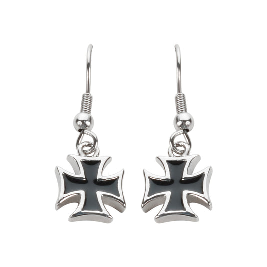 Sk1640 Iron Cross French Wire Earrings Stainless Steel Motorcycle Biker Jewelry