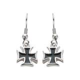 Sk1640 Iron Cross French Wire Earrings Stainless Steel Motorcycle Biker Jewelry