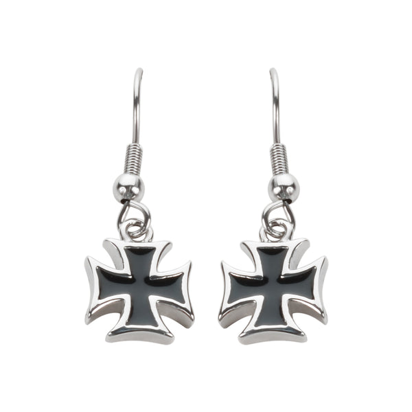 Sk1640 Iron Cross French Wire Earrings Stainless Steel Motorcycle Biker Jewelry