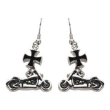 Sk1642 Small Motorcycle Iron Cross French Wire Earrings Stainless Steel Biker Jewelry