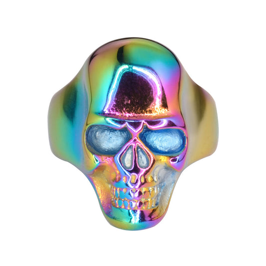 Sk1710 Neo Chrome Rainbow Skull Ring Stainless Steel Motorcycle Biker Jewelry Rings