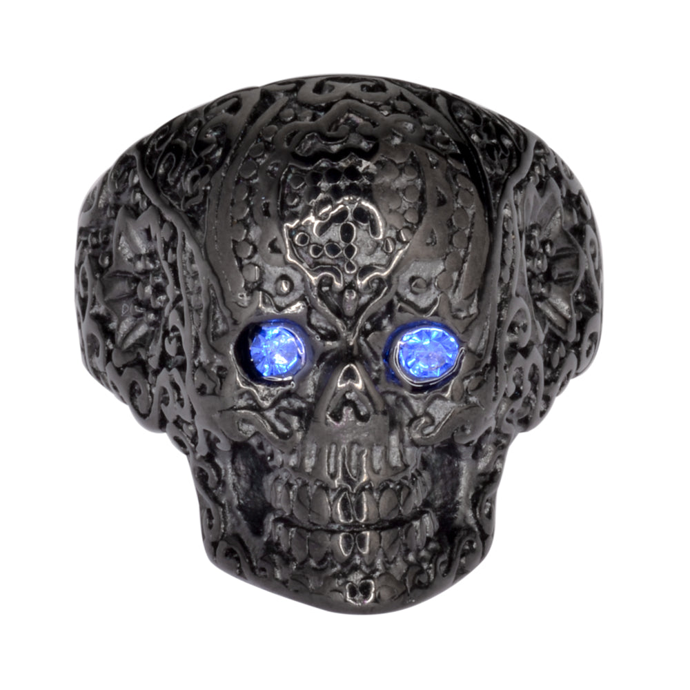 Sk1736 Ladies Blue Eyed Tribal Tattoo Skull Ring Black Edition Stainless Steel Size 6-10 Rings