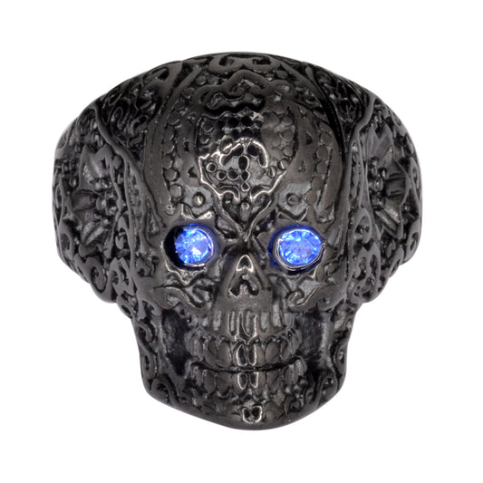 Sk1736 Ladies Blue Eyed Tribal Tattoo Skull Ring Black Edition Stainless Steel Size 6-10 Rings