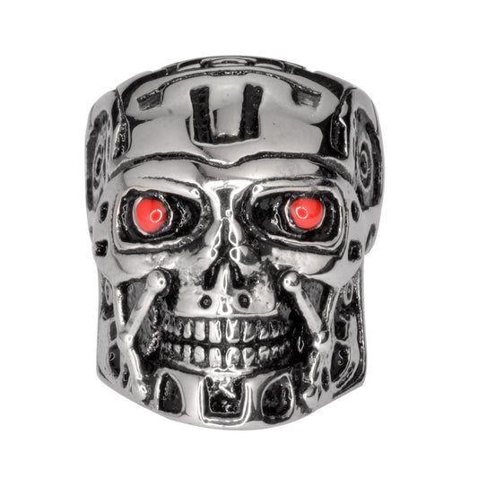 Sk1740 Gents Terminator Robot Red Eyes Ring Stainless Steel Motorcycle Jewelry Size 9-14 Rings