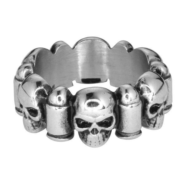 Sk1741 Gents Skull & Bullet Ring Stainless Steel Motorcycle Jewelry Size 9-16 Rings