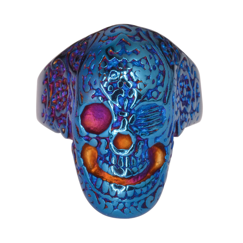 Sk1751 Gents Tattoo’s Gone Wild Ring Blue Anodized Edition Stainless Steel Motorcycle Biker