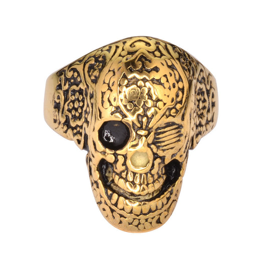 Sk1752 Gents Tattoo’s Gone Wild Ring Gold Plate Edition Stainless Steel Motorcycle Biker Jewelry
