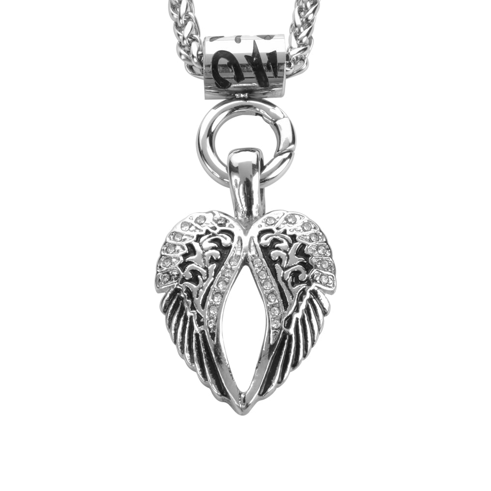 Sk1770 Ladies Angel Wing Bling Pendant With 4Mm 19’ Foxtail Necklace Stainless Steel Motorcycle