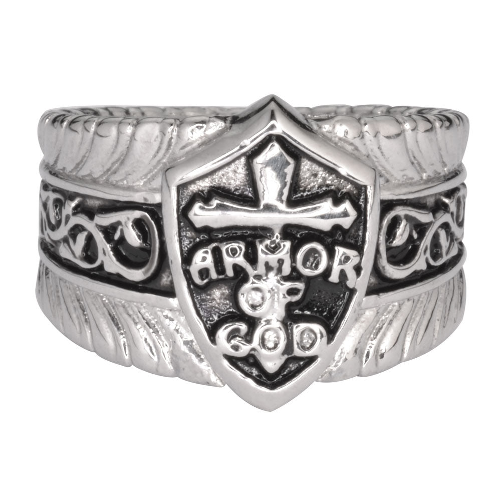 Sk1771 Gents Armor Of God Shield Ring Stainless Steel Motorcycle Jewelry Size 9-18 Rings