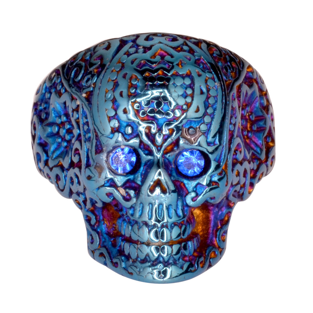 Sk1773 Ladies Blue Imitation Eyes Skull Ring Edition Stainless Steel Motorcycle Jewelry Size 6-10