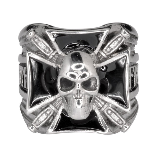Sk1774 Gents Maltese Skull With Knives Ring Stainless Steel Motorcycle Biker Jewelry Rings