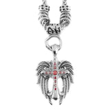 Sk1777Red Ladies Angel Wing & Cross Red Bling Pendant With 4Mm Foxtail Necklace 19’’ Stainless Steel
