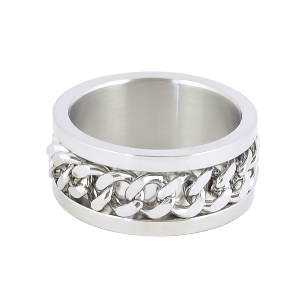 Sk1780E All Silver Edition Gents Cuban Link Spinner Ring Stainless Steel Motorcycle Jewelry Size
