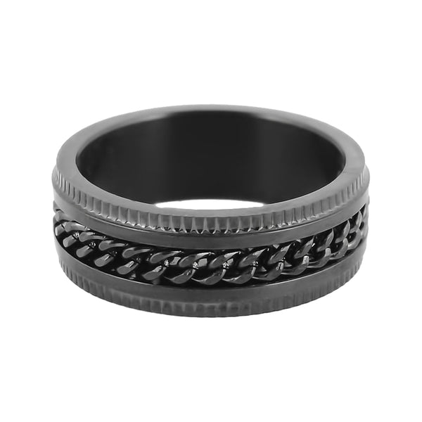 Sk1780A Black/Black Edition Gents Cuban Link Spinner Ring Stainless Steel Motorcycle Jewelry Size